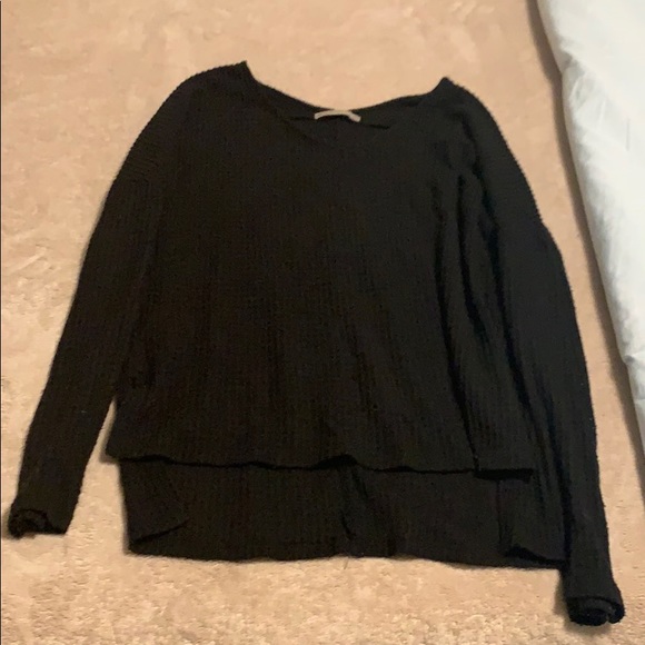Scoop neck black long sleeve thin sweater - Picture 1 of 2